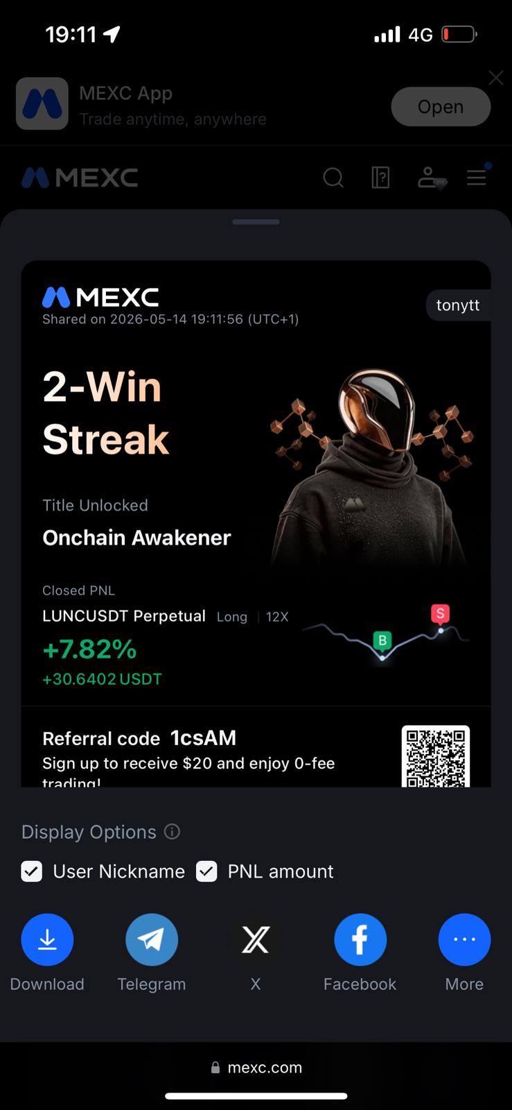 LUNC Long 12x · +7.82% (+$30.64) · Onchain Awakener