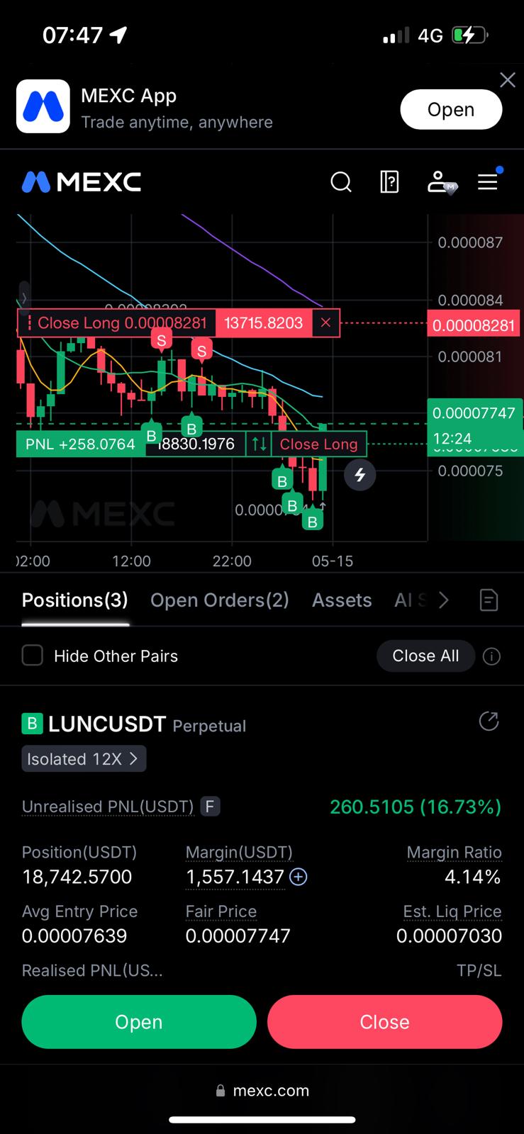 LUNC Long 12x · +16.73% (+$258)