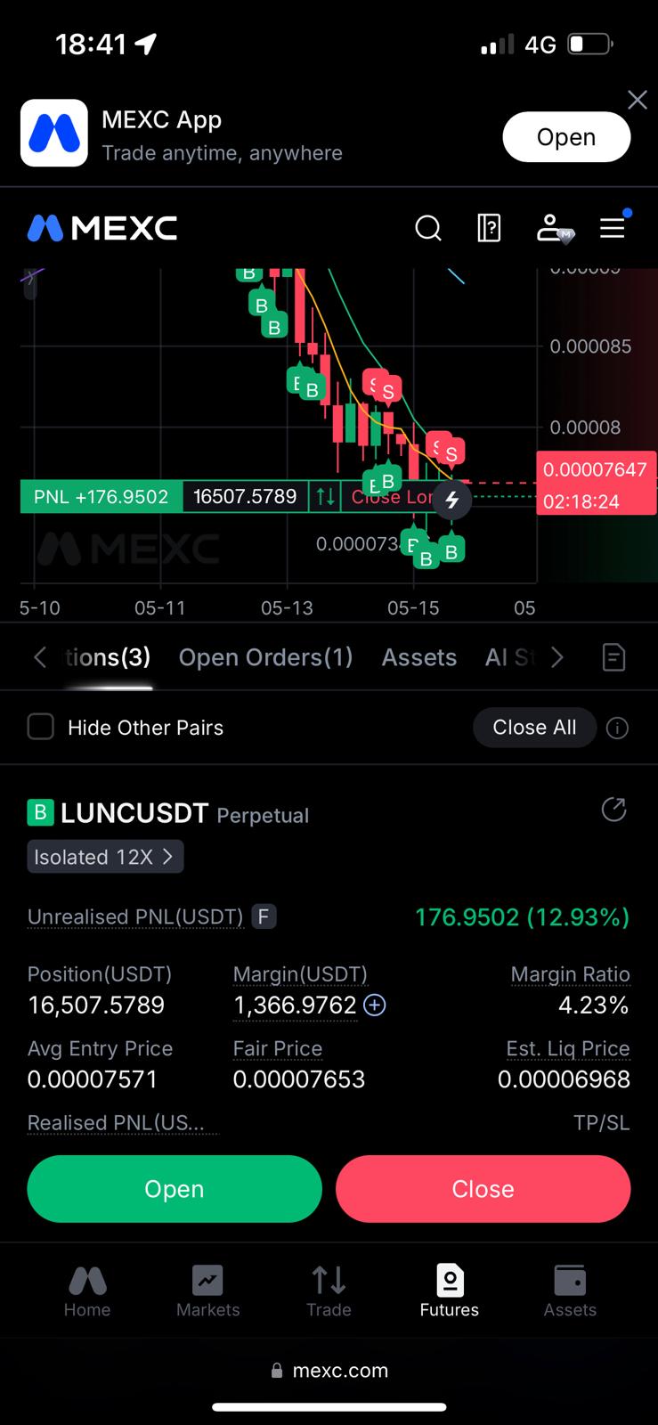 LUNC Long 12x · +12.93% (+$177)