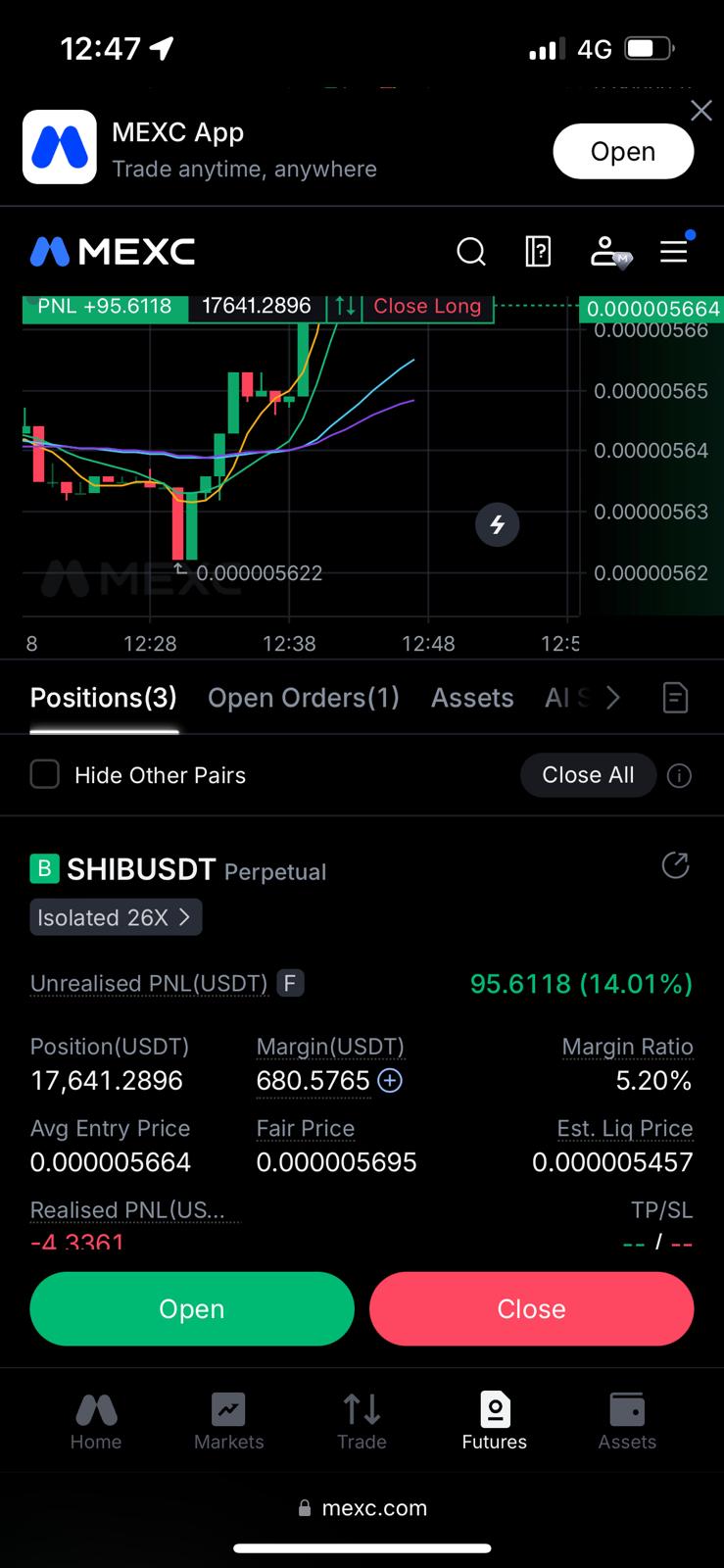 SHIB Long 26x · +14.01% (+$96)