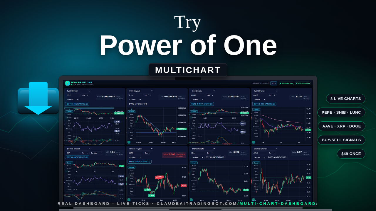 Power of One Multi-Chart Dashboard showing four live charts on one screen